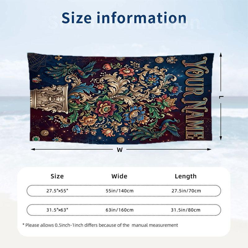 Floral Fantasy Poster Theme Quick Dry Beach Towel Custom Name Text Print Large Sand Resistant Towel Beach Vacation