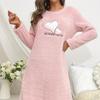 Otoño e Invierno Rosa Amor Franela Manga Larga Engrosado Camisón Jersey Longitud Media Lindo Ropa de Casa Camisón Mujer