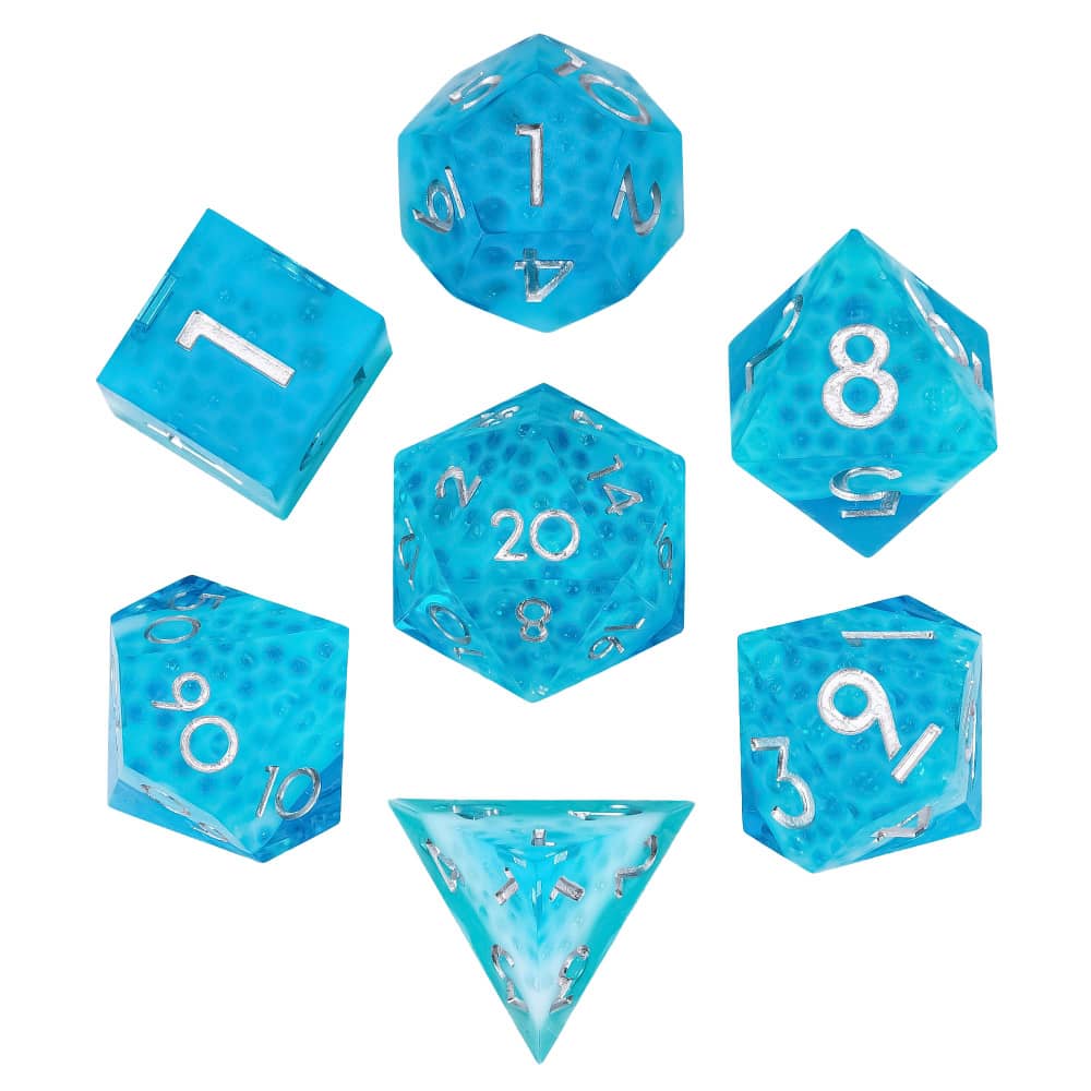 Cusdie DND Sharp Edges Dice with Small Filler 7Pcs Handcrafted D4-D20 Polyhedral Dice Set for D&D Role Playing Board Games