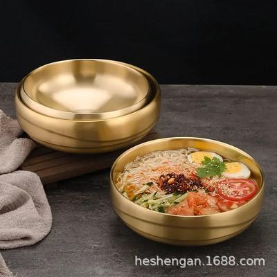 Korean Golden Cold Noodles Bowl Double Stainless Steel Instant Noodles Bowl Mixed Noodles Bowl Large Screw Powder Bowl