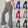 Pantalon évasé taille haute pour femme Imprimé pied-de-poule Pantalon évasé extensible Casual Leggings couleur unie