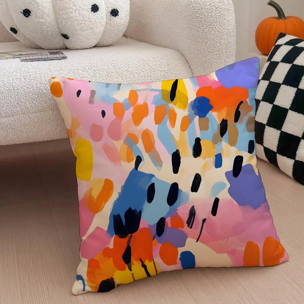 Abstract Color Blocks Pillow Minimalist Art Cushion Cover Throw Pillow Cover Hidden Button Durable Polyester Chair Cushion