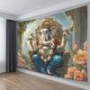 Velká tapisérie Pána Ganeši Nástěnná dekorace Indické duchovní umění Tisk Mytologie Květinové Růže Pozadí 150x300cm