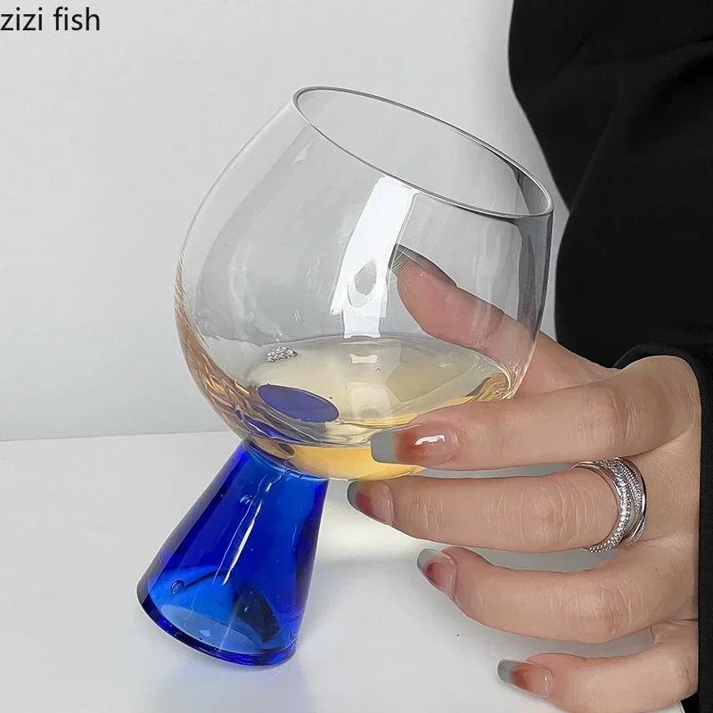 Blue Base High Foot Wine Glass Transparent Glass Cup Champagne Glass Beverage Juice Cup Dessert Bowl Water Cups Wine Cup 320ml