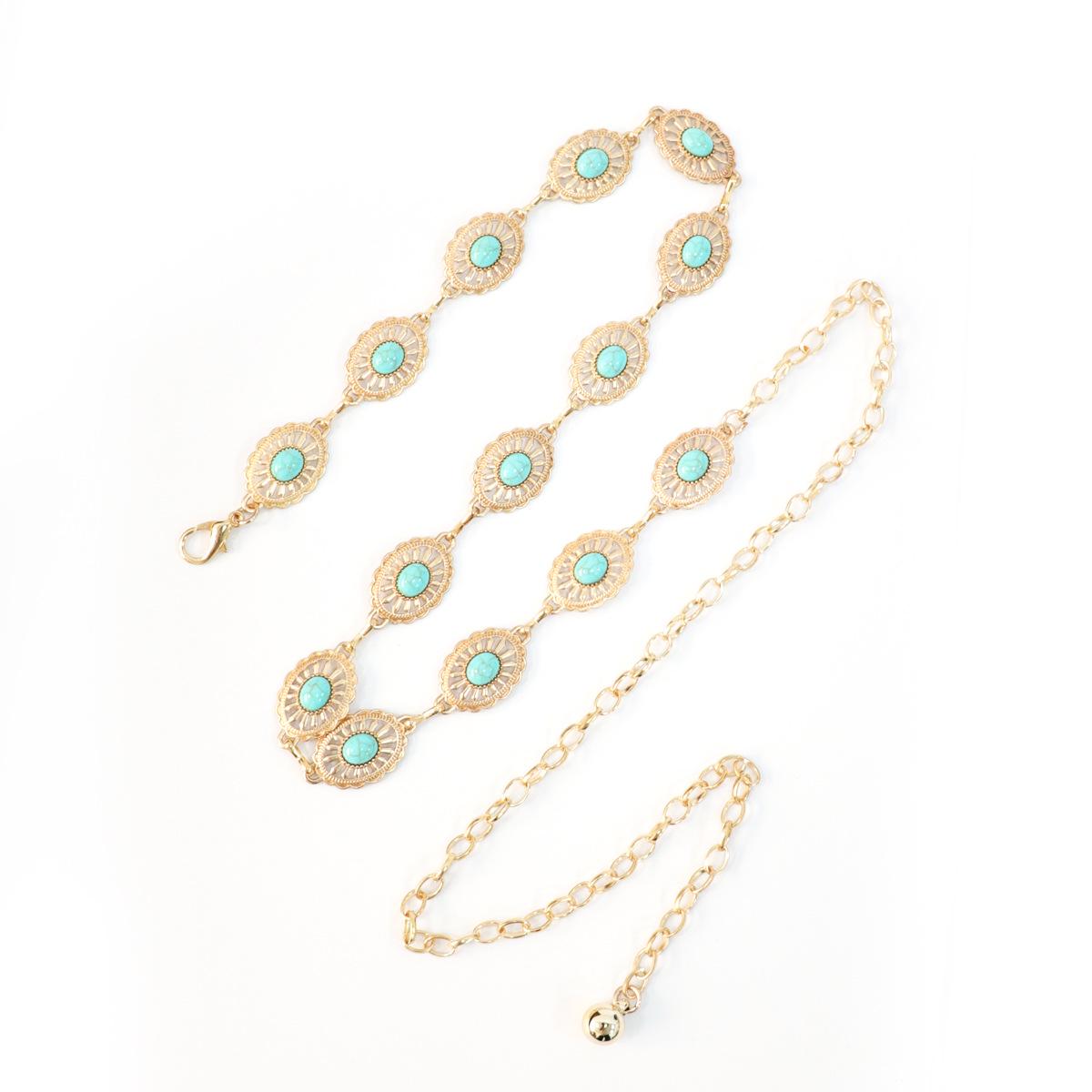 Европейская и американская резная бирюзовая поясная цепь юбка аксессуар