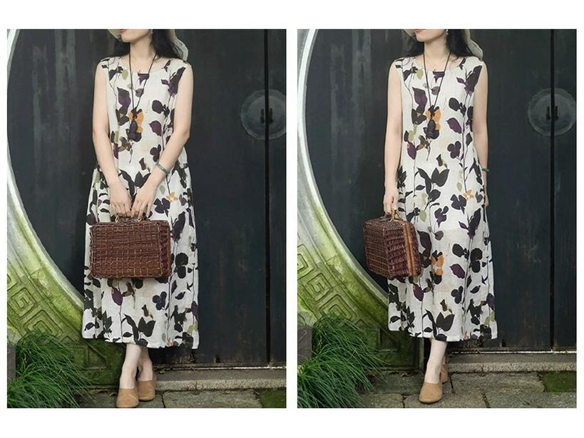 2026 Summer Cotton Linen Sleeveless Loose Fit Artistic Slimming Dress for Women