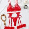 Zhongdongfeng Sexy Seduction Lace Embroidery Sexy Underwear Red Suspender Sex Bra Underwear Set