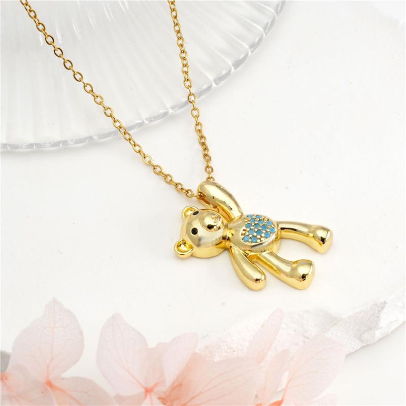 Cute Cartoon Bear Zircon Pendant Necklace Stainless Steel Chain High Grade Animal Choker Jewelry Party Gifts For Women Girls