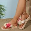 Fashion Mix Color Double Flower Decor Flip Flops for Women 2025 Summer Comfort Flat Beach Slippers Woman Lightweight Clip Toe Slides