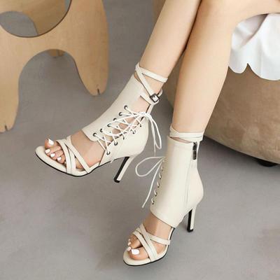 Women's Lace-up Fish-mouth High-heeled Sandals for Spring and Summer with Sweet Rubber Sole and Large Size.