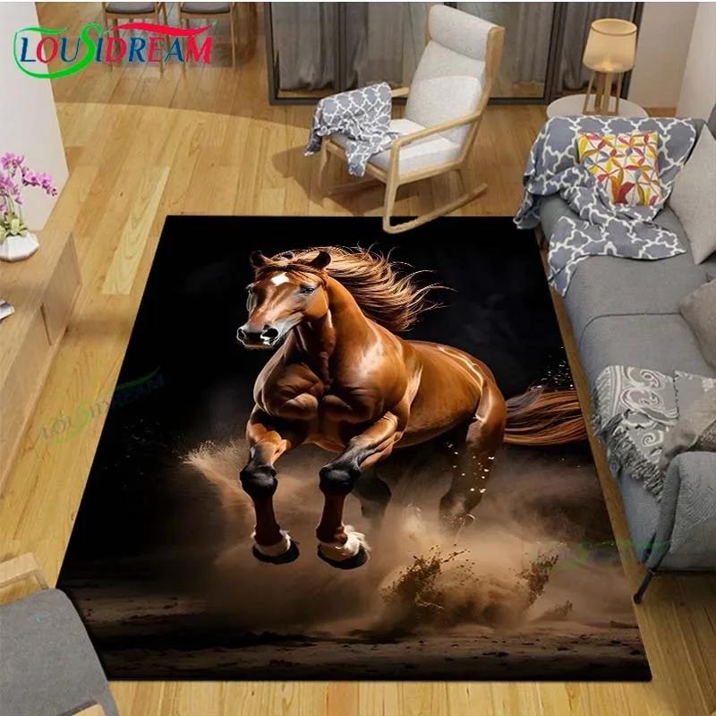 3D Realistic Horse Print Area Rug – Non-Slip Large Carpet for Living Room or Kids Bedroom – Artistic Home Decor Floor Mat