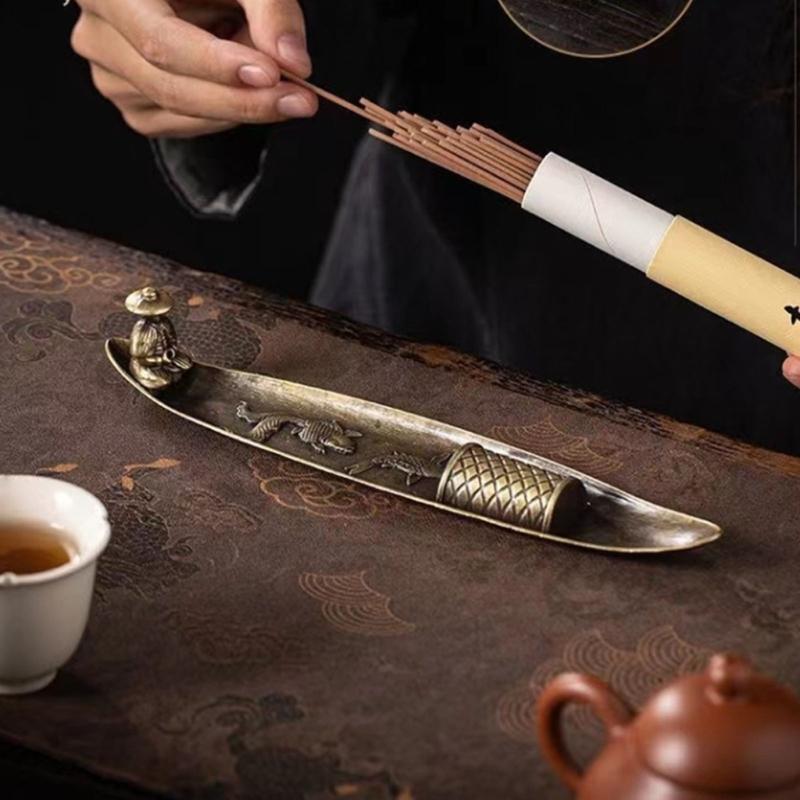 Incenses Stick Holder with Fishing Design Antique Alloy Incenses Burners Censers For Meditations And Home Decorative Use