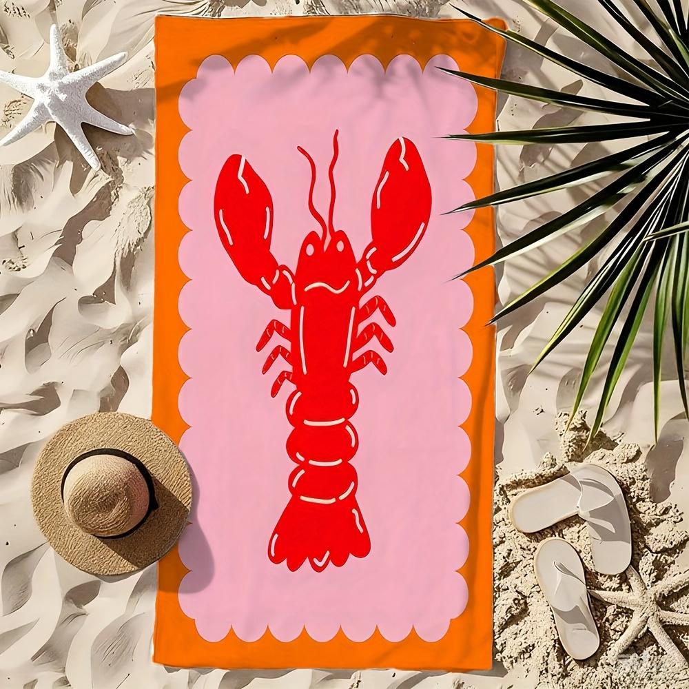 Strandtuch mit Hummerdruck, Süßes Rosa-Orange Schnelltrocknendes Handtuch für Schwimmen, Sommerstrand, Pool, Reisen und Camping