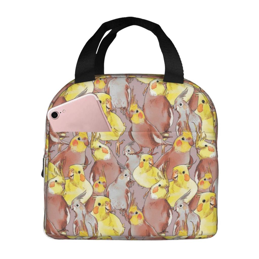 Cute Cockatiel Bird Pattern Insulated Lunch Bag for Kids School Cooler Thermal Food Box Tote Portable Lunch Boxes Container