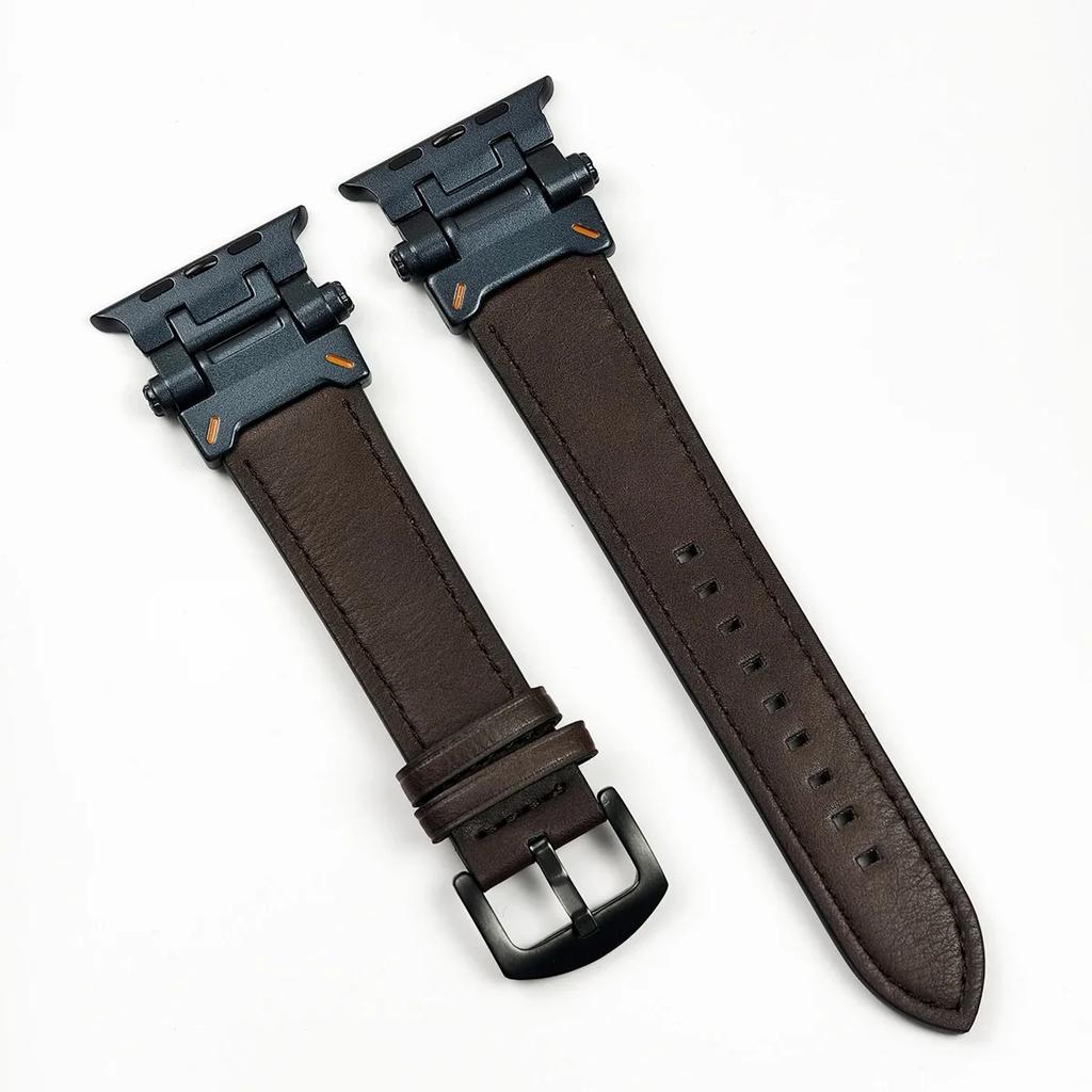 Luxury Leather Band for Apple Watch Ultra 2 49mm Men Watchband Strap Correa Bracelet for IWatch 10 46mm 9 7 8 6 5 4 Se 45mm 44mm