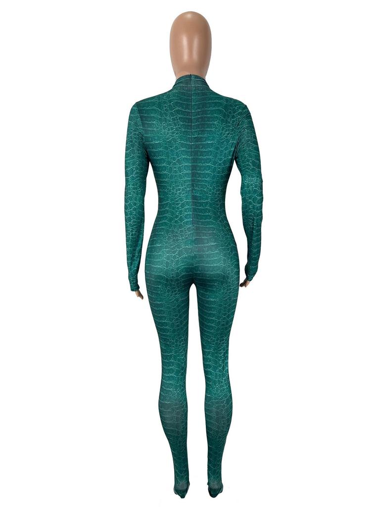 Snake Print Long Sleeve Slimming Bodysuit for Women