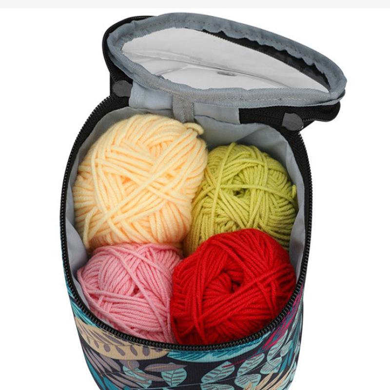 1pc Yarn Storage Tote Bag; Short Perforated Yarn Storage Bucket; Round Crochet Bag For Knitting Yarn; DIY Accessory Bag