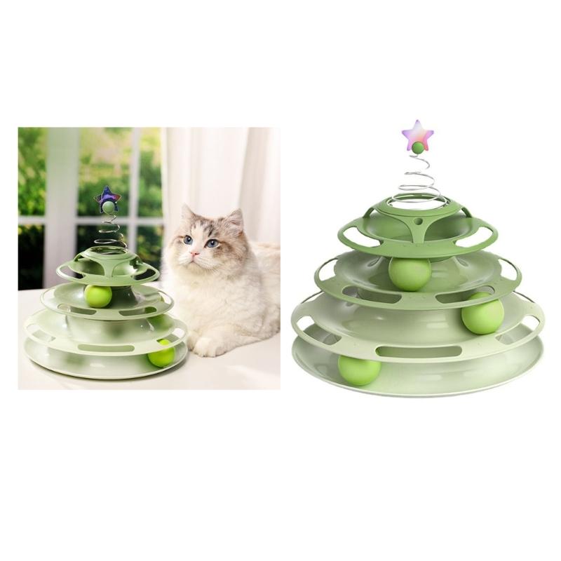 Cat Toy Interactive Roller Tracks Tower Turntable Ball with Teaser Pet Toy