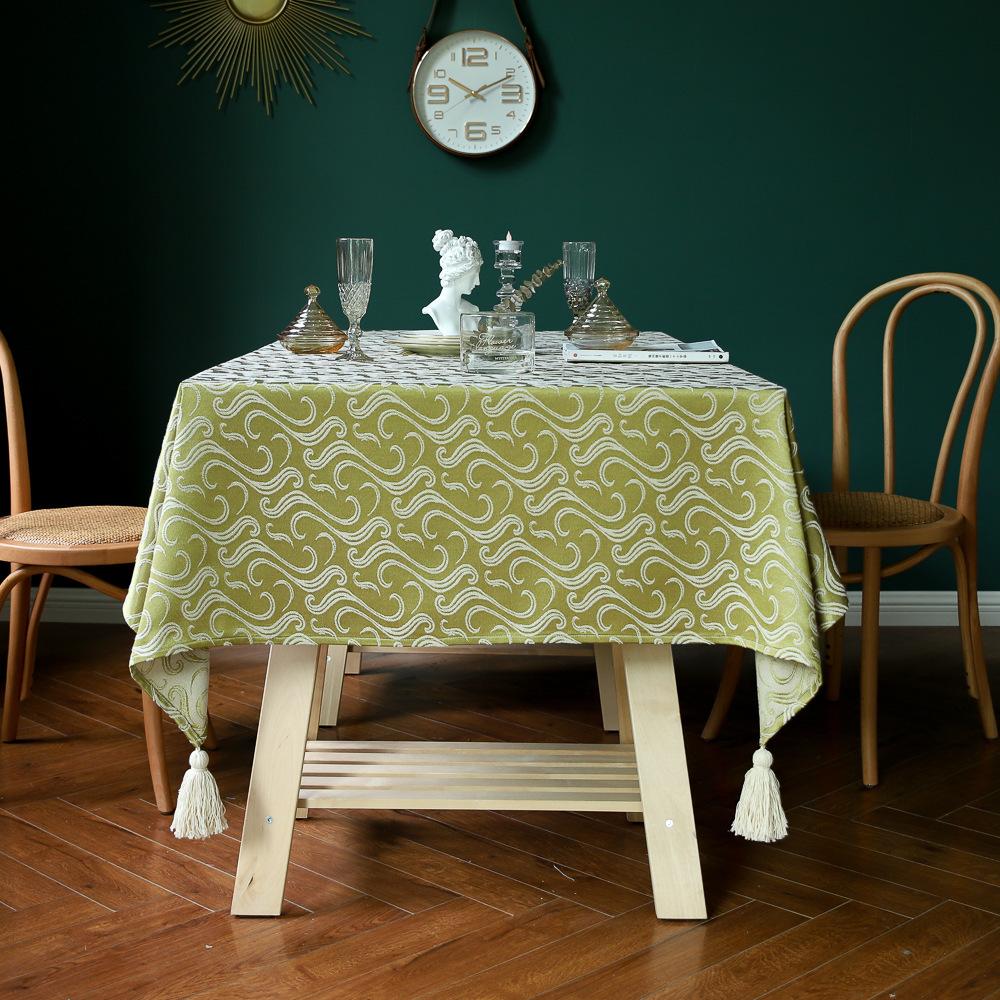 Jacquard-Tischdecke mit Fransen, ländliche Esstischdecke, einfarbige Kaffeetischdecke