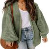 2025 Women's Plus Size Loose Knitwear Cardigan with Lantern Sleeves - Solid Color European and American Style Sweater.