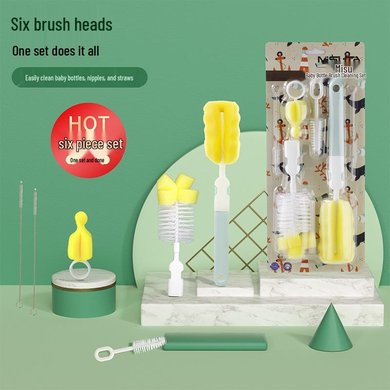 Misueta 6-Piece Baby Bottle & Nipple Brush Set