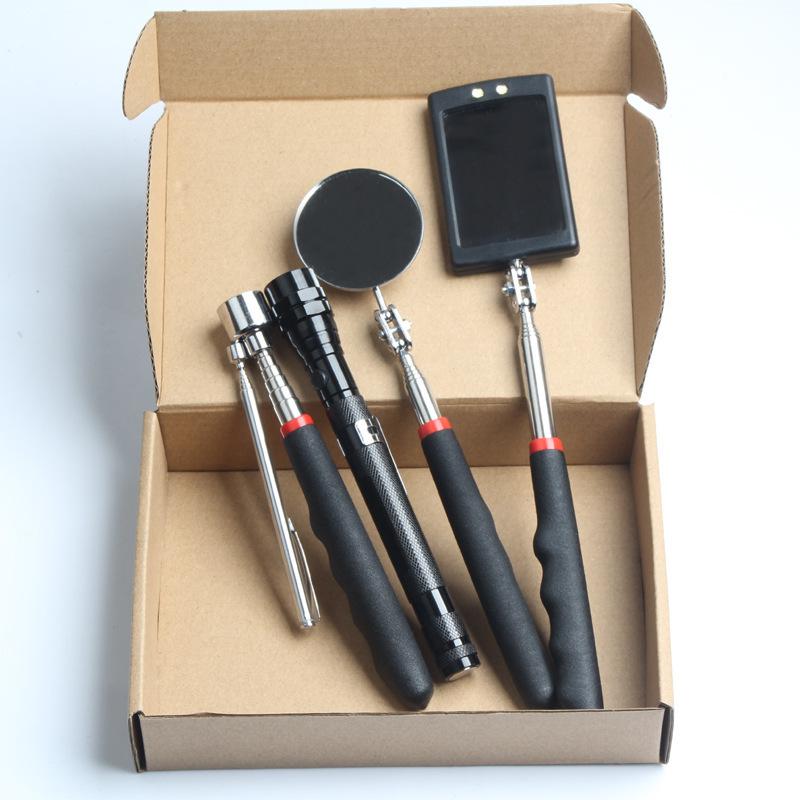 5-Piece Car Inspection Kit: Lighted Undercarriage Mirror, Telescopic Magnetic Pickup Tool, Reflective Chassis Mirror