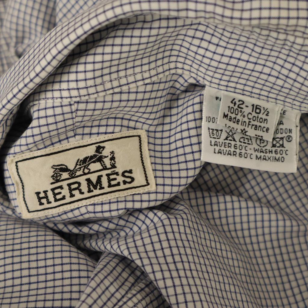 HERMES Made in France Check Pattern Long sleeve Button down shirt 42 Men's Used