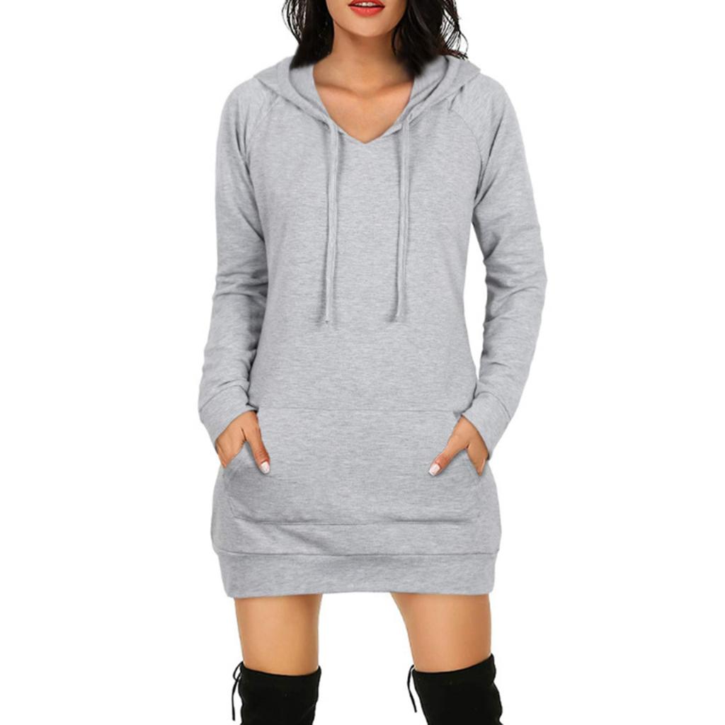 Women's Hooded Slim Fit Gray Fashionable Slim Fit Long Bodycon Sweatshirt