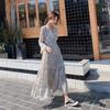 WTEMPO Brand Fragmented Chiffon Long Sleeve Dress Loose Retro Versatile Large Hemline Skirt Slim Tall Super Long Knee Skirts