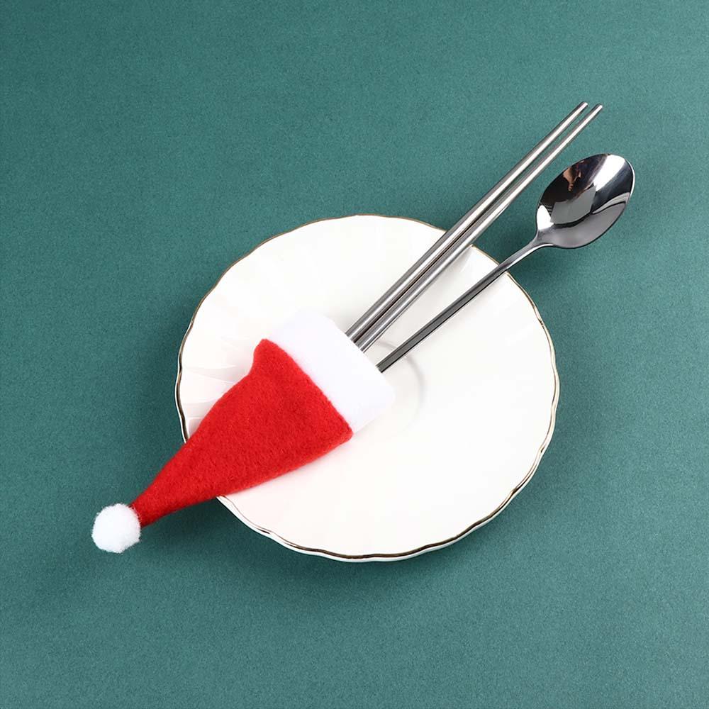 10PCS/Set Tableware Holder Red Santa Hat Spoon Fork Bags Christmas Hat Cutlery Bag Silverware