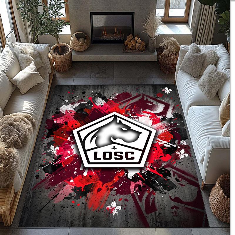 LOSC Lille FC Soccer Football Pattern Soft Area Rug Non Slip Indoor Floor Carpet Sports Decor Mat for Bedroom