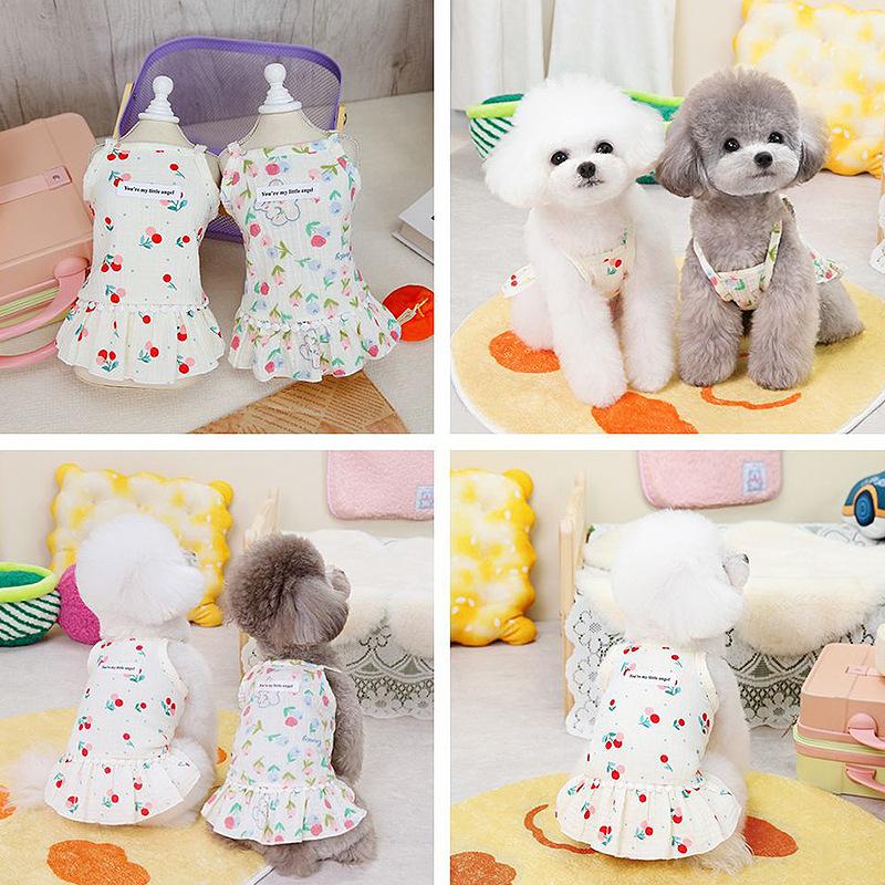 Pet Strap Vest Cute Cherry Pet Dog Rabbit Clothes Small Dog Pomeranian Bear Teddy Floral Dress Thin In Spring and Summer