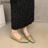 Fashion SUOJIALUN 2025 Spring New Women Flat Shoes Fashion Shallow Slip On Boat Shoes Low Wedge Heel Ladies Elegant Dress Single Shoes
