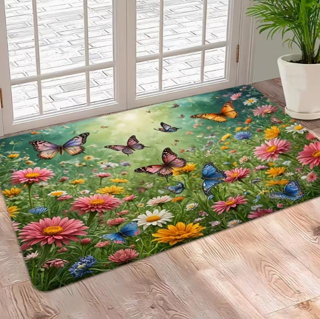 Brightly Colored Floral Printed Outdoor Door Mat Anti Slip Bedrooms Living Rooms Large Entrances Camping and Yoga Home Carpet