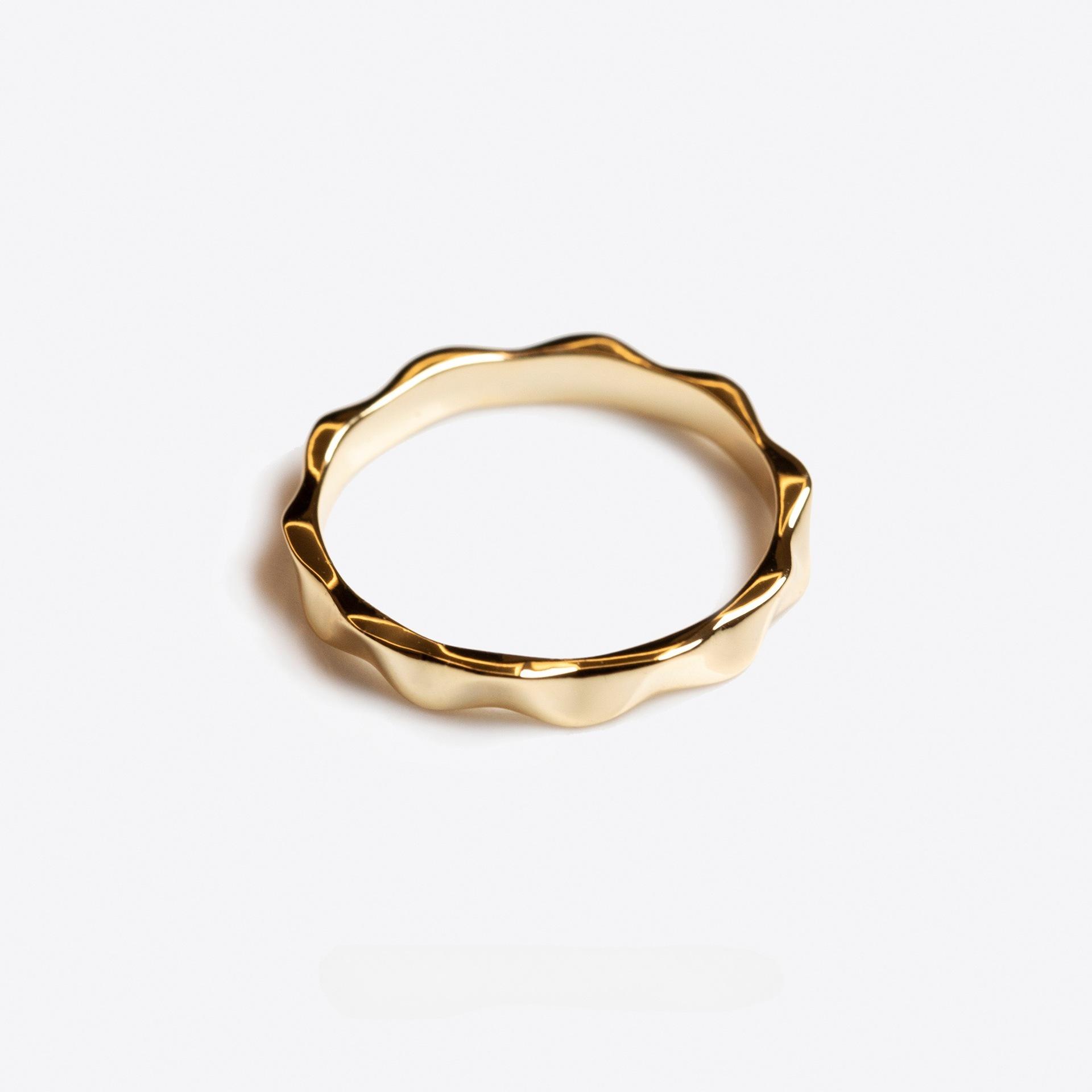 18K Gold-Plated S925 Sterling Silver Wavy Bamboo Ring US Size 6