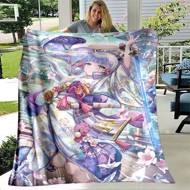 Game Genshin Impact Flannel Throw Blanket Gamer Cartoon Bedspread Smooth Soft Warm Gamer Gift Bed Sofa Home Bedroom Office Decor