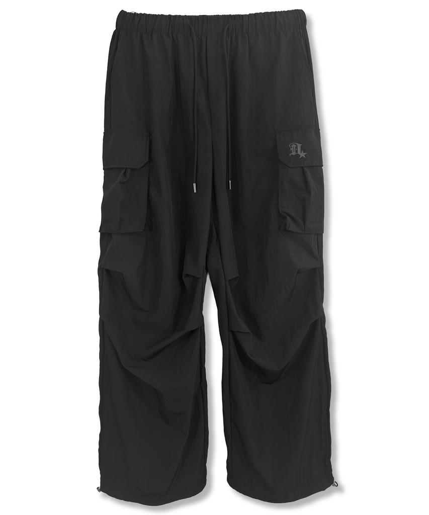 Damiswi Matte Glossy Parachute Cargo Pants_Black