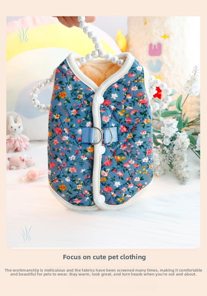 Winter Floral Dog Vest Jacket  Warm Sleeveless Pet Coat for Small Dogs and Cats Chihuahua Yorkie Dachshund