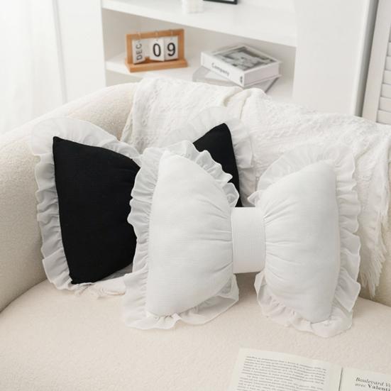 Bow-shaped Pillow Ruffle Lace Decor Fluffy PP Cotton Filling Holiday Adds Elegance And