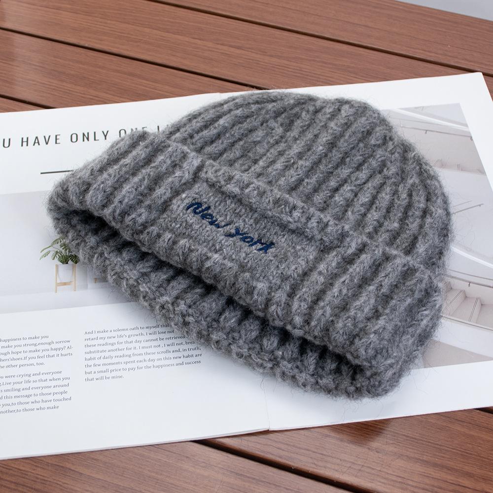Simple letter blue knitted wool hat women's winter new warm ear protection hat bag head cold hat