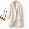 Women's  Autumn Winter  Slim Fit Woolen Coat Imitation Mink Fleece Mid Length Casual Fashion Woolen Coat Long Coat Women