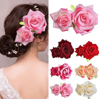 Festival Wedding Accessories Bridal Flower Hair Clip Double Rose Hairpin Bridesmaid Hair Jewelry