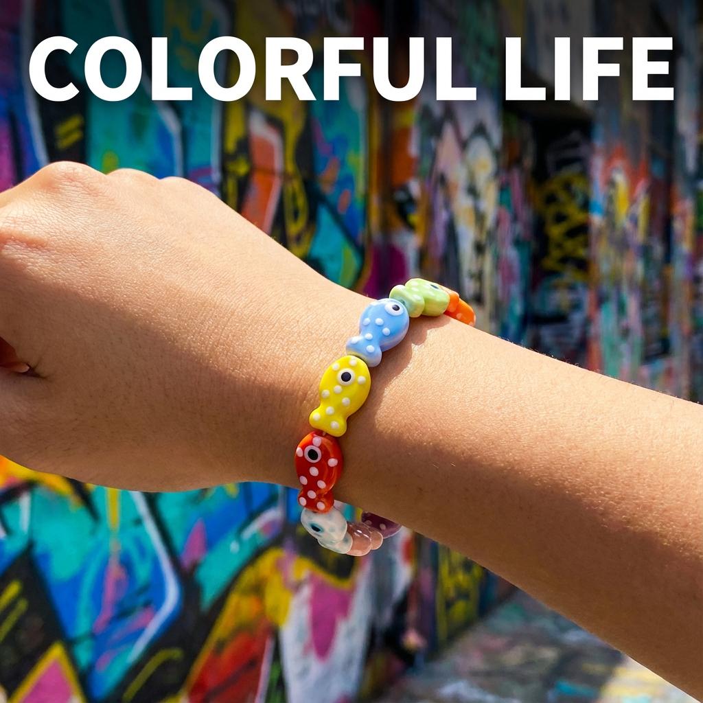 Cute Colorful Ceramic Fish Beaded Bracelet for Women Handmade Lucky Koi Fish Stretch Bracelet Summer Aesthetic Jewelry Gifts