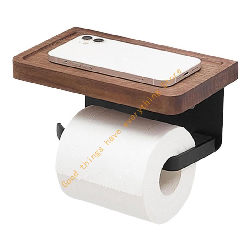Space Saving Stainless Steel Bathroom Tissue Holder Walnut Shelf Wall Mount 55KF