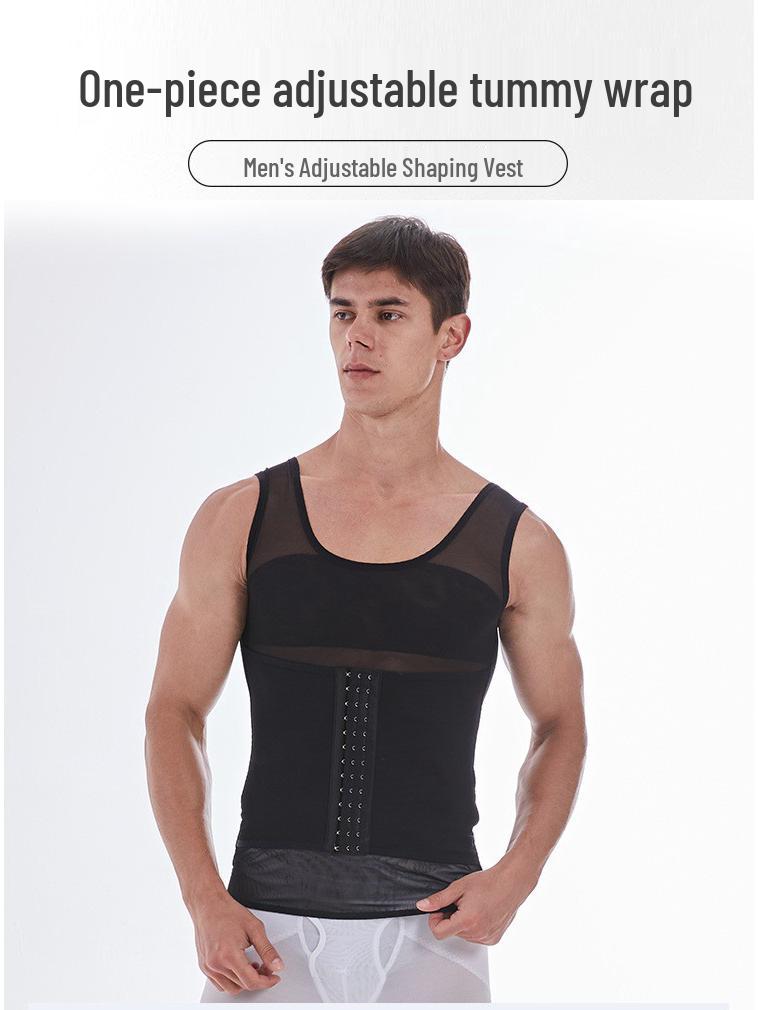 Men's Back-Support Waist Cincher: Mid-Row Buckle Body Shaper Vest