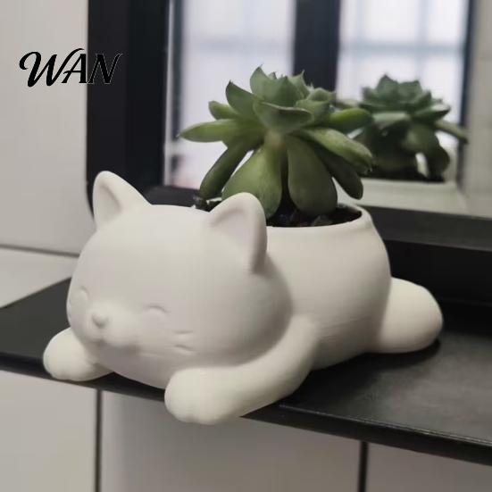 Mini Planter Pot 3D Printed Cat Lying Kitten Succulents Herb Plants Indoor Plant Flower Container for Outdoor Home Balcony Garden Decor Shaped