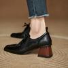 Fashion NEW Spring/Autumn Women Pumps Square Toe Chunky Heel Shoes Concise Genuine Leather Shoes for Women Lace-up Handmade Women Shoes