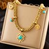 Ladies Four-leaf Clover Life Tree Necklace Earring Jewelry Set 2 in 1