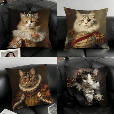 Renaissance Royal Cat Funny Pillow Case Linen Pillow Covers Cover For Couch Living Room Bench Patio Floor Linen Home Decor