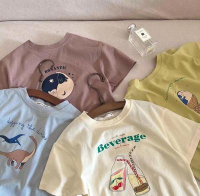 T-shirt in puro cotone con stampa cartoon per bambini - Collezione estate 2024 per bambini di piccola e media taglia